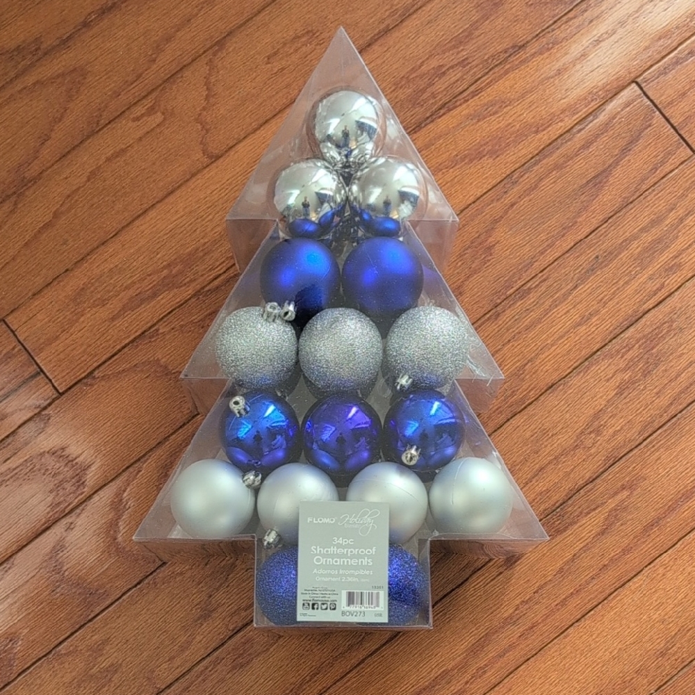 Holiday Time Silver and Blue Ornament Set